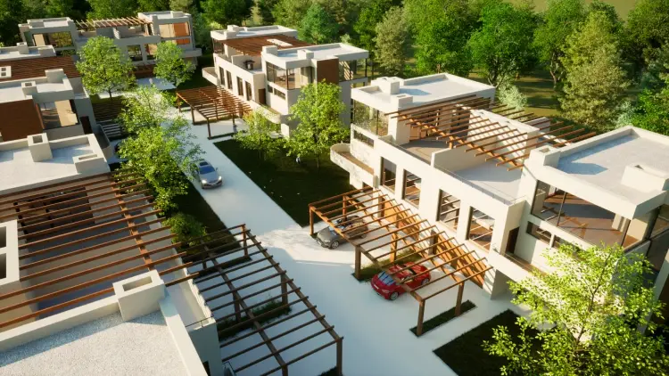 Wizualizacja — elewacja i ogród